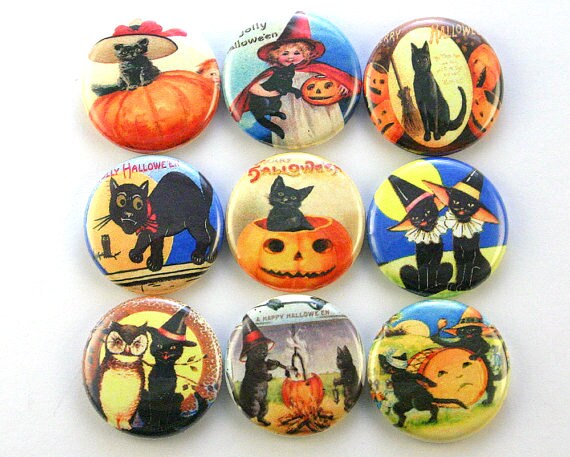 halloween magnet vintage postcard cat kitty  pet fridge pin badge button cabochon charm