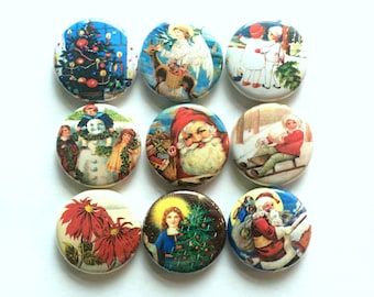 Christmas magnets  fridge pin badge charm cab rustic vintage  TRADITIONAL