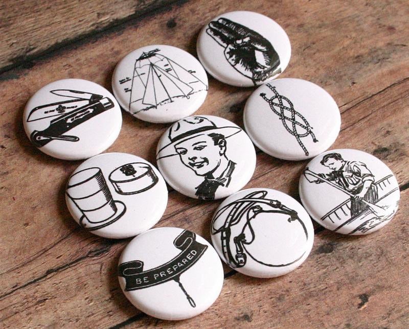 Black and White Boyscout Magnets Set of Nine Pin Badge Button Cab Charm ...