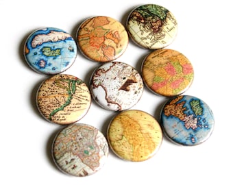 rustic vintage style map fridge magnets pin badge charm cab