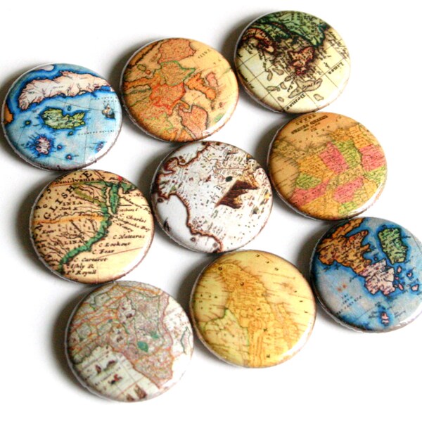 rustic vintage style map fridge magnets pin badge charm cab
