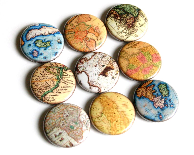 rustic vintage style map fridge magnets pin badge charm cab image 1