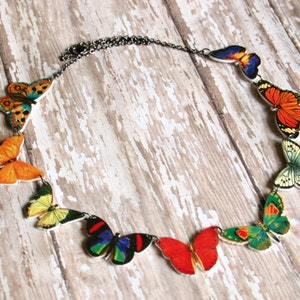 butterfly necklace rainbow  moth bug insect charm monarch orange blue red yellow