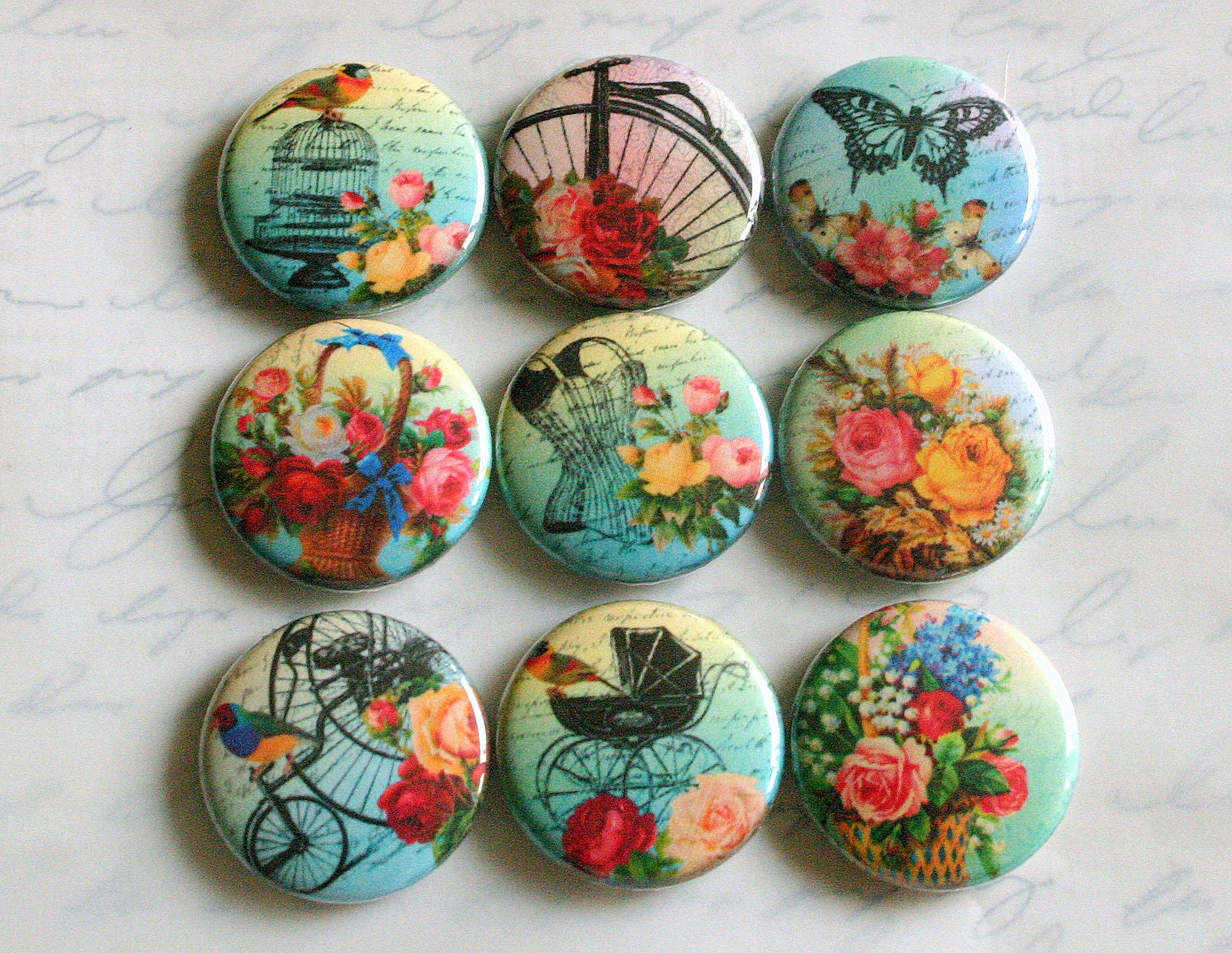 Shabby Chic Fridge Magnets Victorian Floral Vintage Ephemera Set of ...