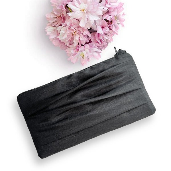 Black Wedding Clutch Wristlet, Simple Wedding Clutch By Banana Cottage - Personalization Option Available