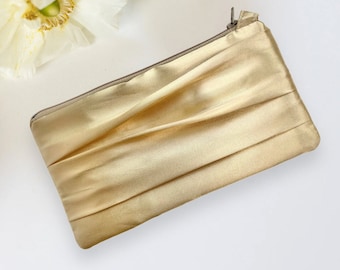 Light Gold Satin Bridal Clutch Wristlet, Simple Wedding Clutch By Banana Cottage - Personalization Option Available