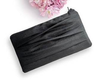 Black Wedding Clutch Wristlet, Simple Wedding Clutch By Banana Cottage - Personalization Option Available