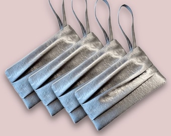 Set of 4 6 7 8 9 10 Silver Gray Satin Bridesmaid’s Clutches