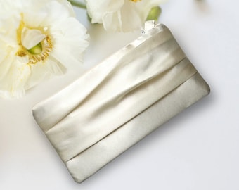 Ivory Bridal Clutch Wristlet, Simple Wedding Clutch By Banana Cottage - Personalization Option Available