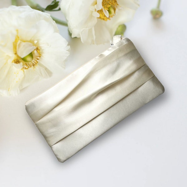 Ivory Bridal Clutch Wristlet, Simple Wedding Clutch By Banana Cottage - Personalization Option Available