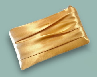 Gold Satin Bridesmaid Clutch, Simple Wedding Clutch By Banana Cottage - Personalization Option Available