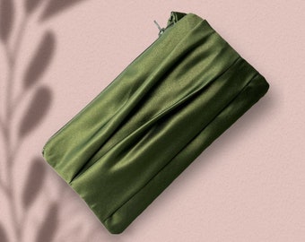 Olive Green Satin Wedding Clutch, Simple Wedding Clutch By Banana Cottage - Personalization Option Available