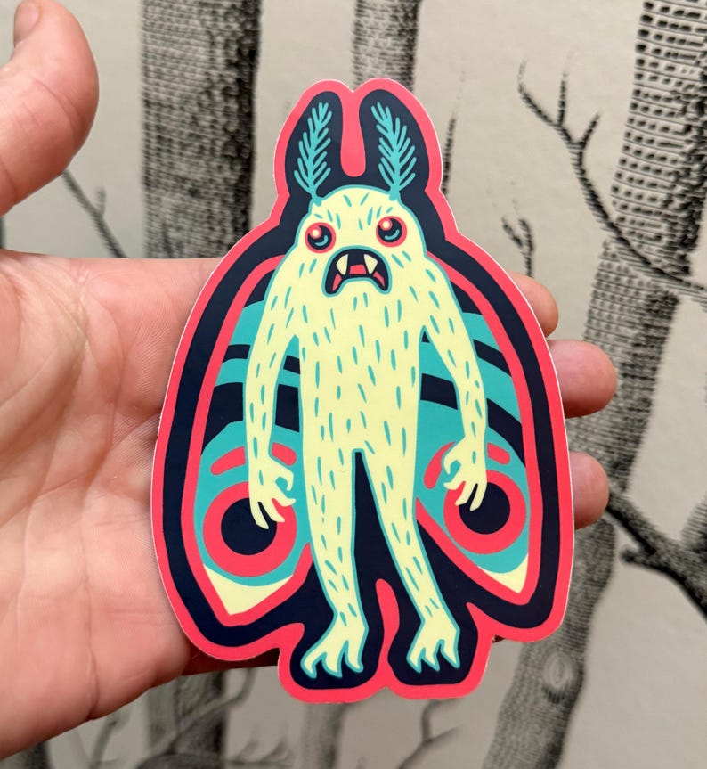 3" x 4.5" Vinyl die cut Mothman Sticker