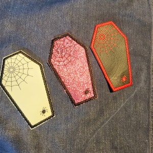 Spiderweb Coffin Patch, Gothic Horror Embroidered Applique