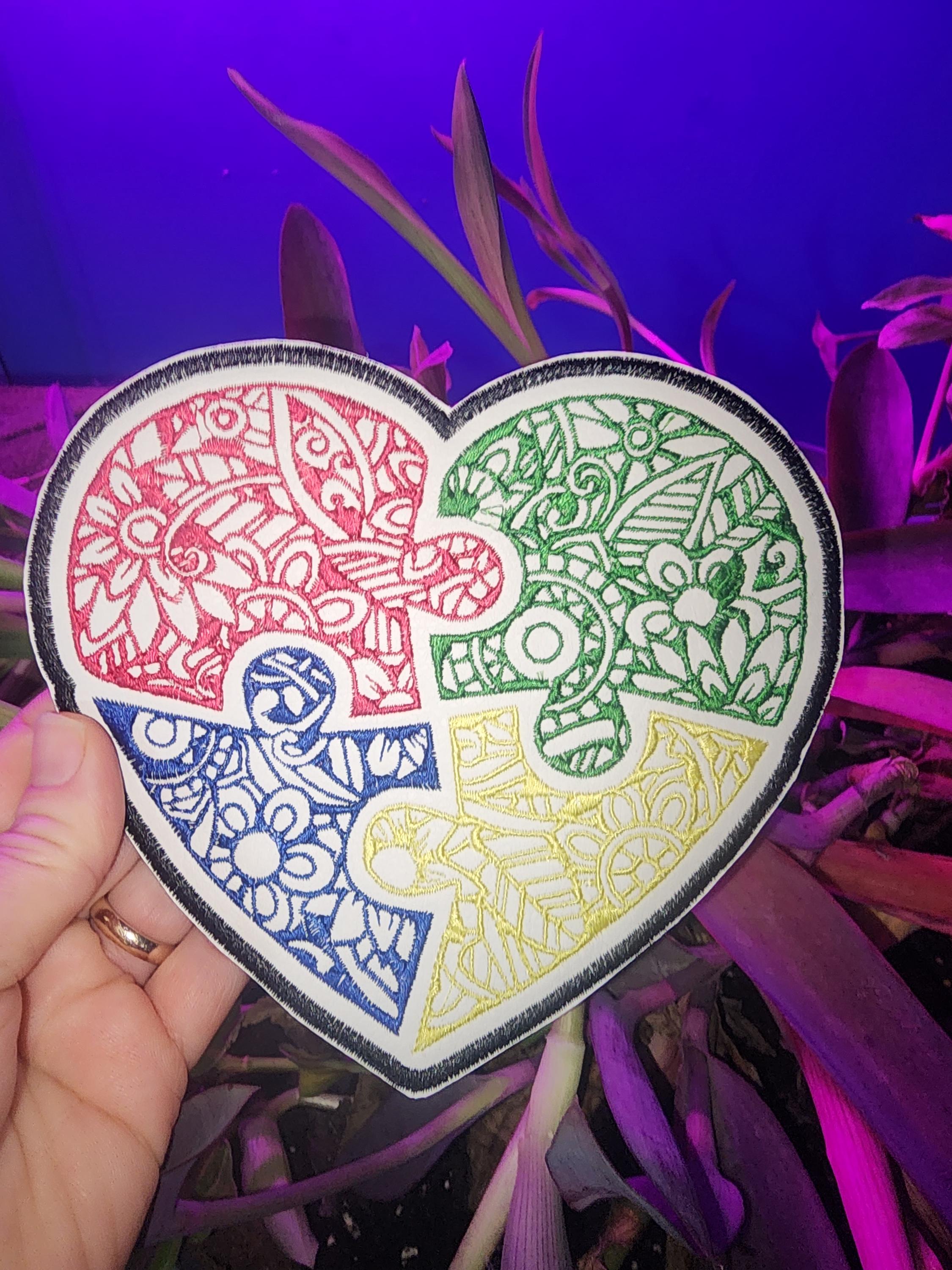 Autism Awareness Patch: Heart Puzzle Iron-on Applique, Sew  display picture 2