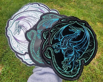 Large Embroidered Dragon Patch, Fashionably Twisted Embroidery
