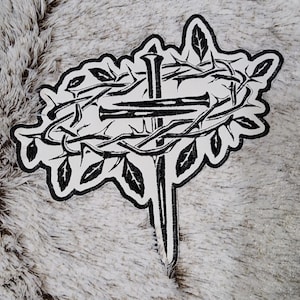 Crown of Thorns Patch: Christian Cross Iron-On Applique (7.5x6.5 in)