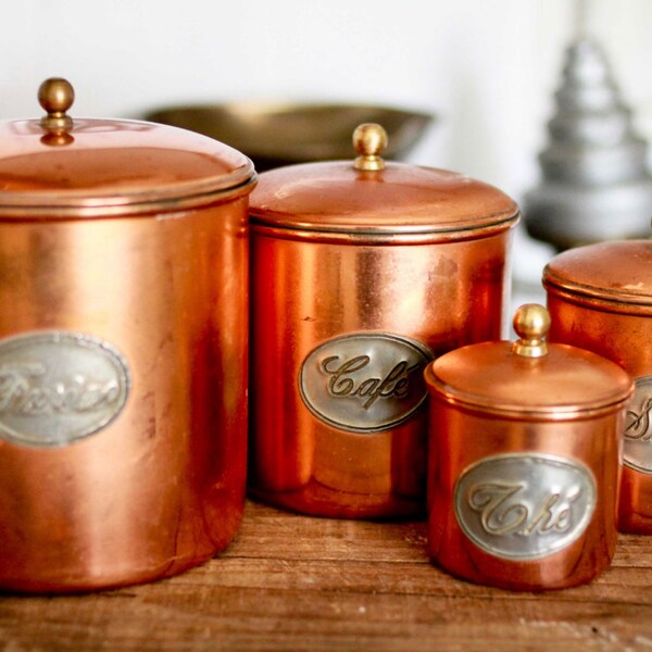 Antique French Copper Kitchen Storage Canisters