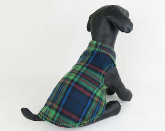 Fleece Dog Sweater, Green Plaid Tiny Dog Jacket, Cat Coat, Yorkie, Chihuahua,Chinese Crested Pajama, Sphynx, Pet Sweatshirt.