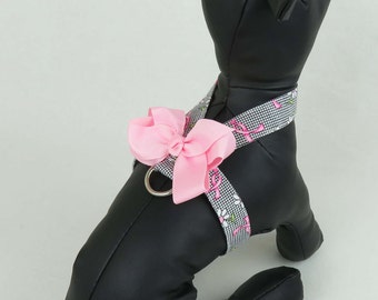 Tiny Dog Harness - Breast Cancer Awareness Pink Ribbon for Small Dog.