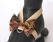 RESERVED for BRANDI - Beige Dog Harness "Amore" - Puppy Harness - Small Dog Harness - Beige Harness with Brown Paisley Bow