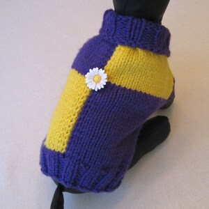 Dog Sweater, Pet Sweater with Daisy,  Hand Knitted Dog Coat, Puppy Sweater, Yellow and Purple Dog Sweater.  Size: S