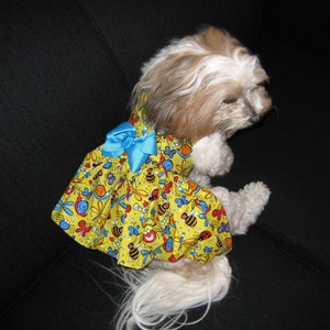 Small Dog Harness Dress - Little Dog Harness Dress - Yellow Dog Dress - Puppy Dress - Tiny Dog Dress - Teacup - Handmade