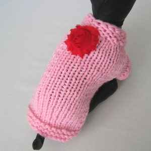 Pink Hand Knit Dog Sweater - Tiny Puppy Handknitted Sweater - Toy Dog - Hand Knitted Pet Sweater.  Size: XS