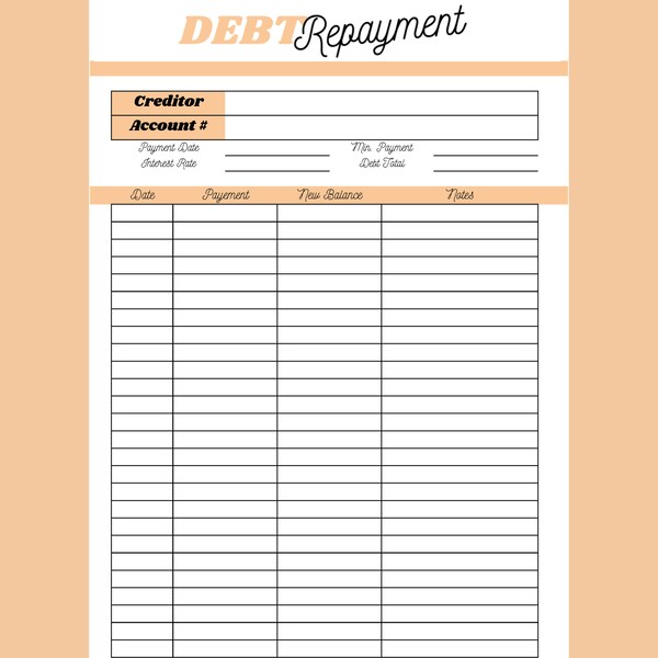 Debt Repayment Honeydew & Bubbly, Pretty Stylish Finance Tracking, Downloadable PDF, Printable
