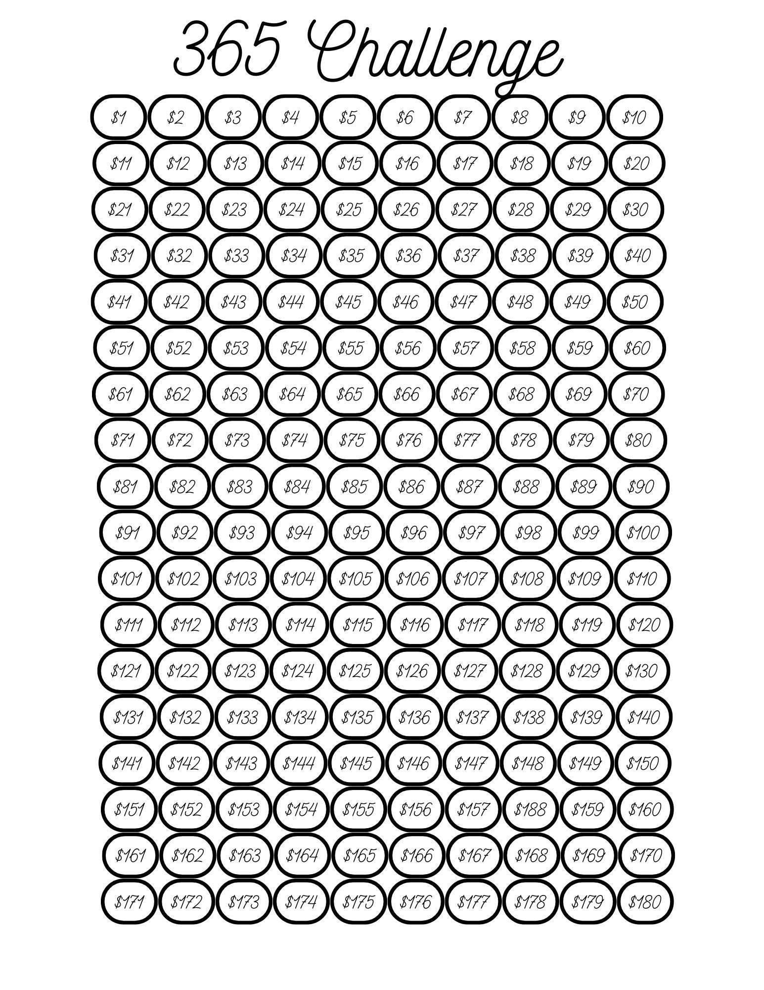 365 Challenge Sheet Etsy
