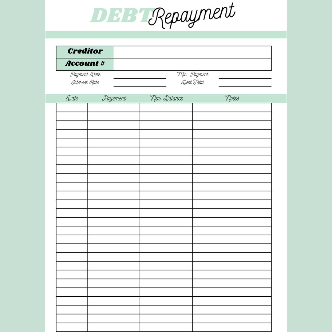 Debt Repayment Mint & Bubbly, Pretty Stylish Finance Tracking ...