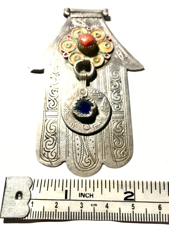 Rare Berber Silver Tribal Hamsa Hand of Fatima Co… - image 10