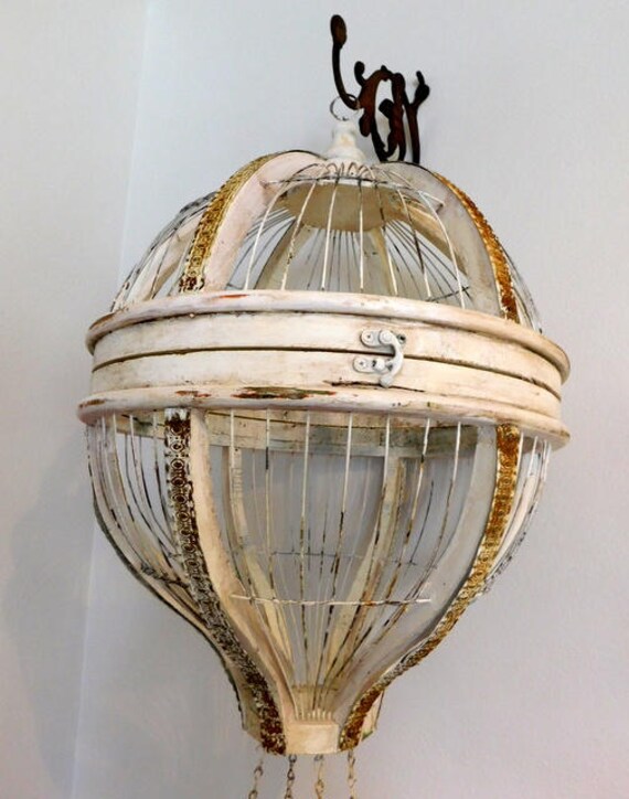 Vintage Style Large Hot Air Balloon Bird Cage Solid Wood And 50