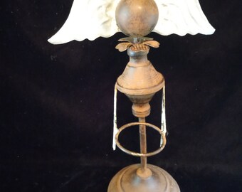 Vintage Rusty Angel Candle Holder with Galvanized Metal Wings