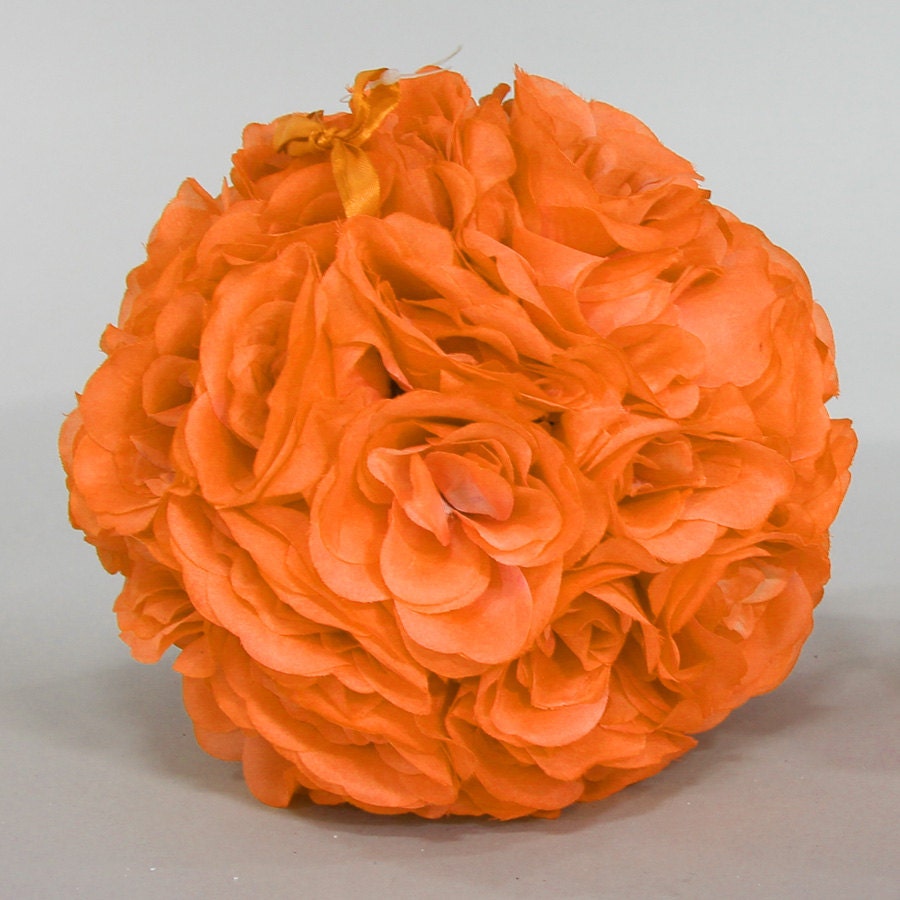 SALE Orange silk pomander flower ball Hanging flower ball Etsy