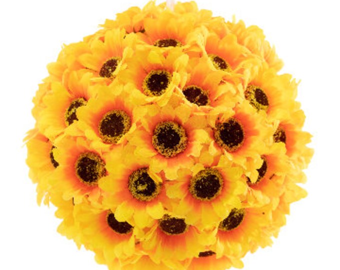 8" Sunflower pomander flower ball, sunflower party supplies, sunflower wedding supplies, sunflower kissing ball