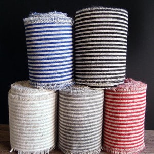 3&quot; x 5yard striped linen blend ribbon with fringe edges, striped polyester linen ribbon, ribbon for wreaths, ribbon for packaging