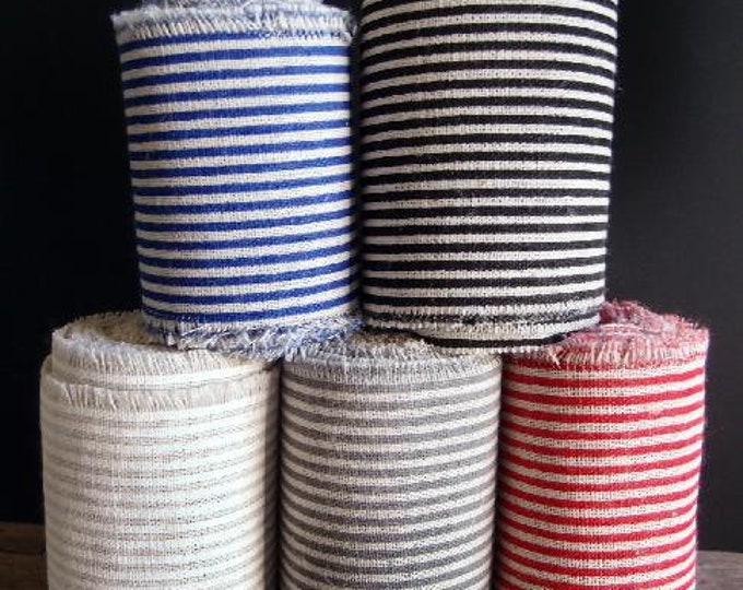 3" x 5yard striped linen blend ribbon with fringe edges, striped polyester linen ribbon, ribbon for wreaths, ribbon for packaging