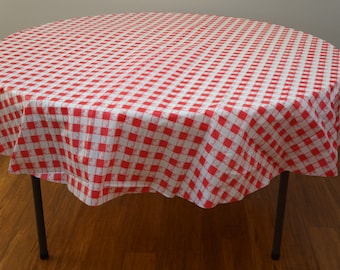 Red and white Gingham print tablecloth, picnic tablecloth, red gingham, red checker print, western theme, italian dinner, farm party