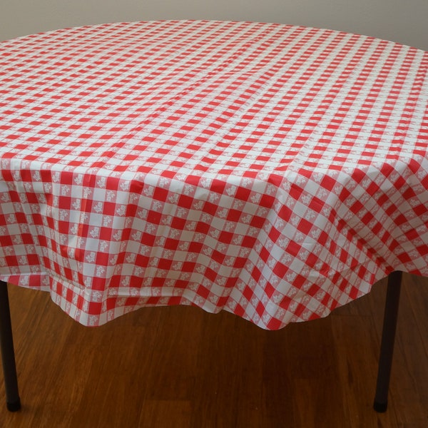Red and white Gingham print tablecloth, picnic tablecloth, red gingham, red checker print, western theme, italian dinner, farm party