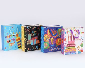 12 assorted birthday bags, birthday gift wrap, birthday party, birthday bags, party bags, party gift wrap