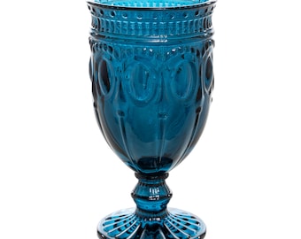 10oz Navy blue Vintage inspired glass goblet, DIY wedding tableware, Blue drinkware, gold cup, Glass chalice, DIY medieval wedding decor