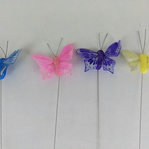24- 2&quot; feather butterflies, craft butterflies, butterflies for flowers, butterflies for arrangements, butterfly picks, easter crafts