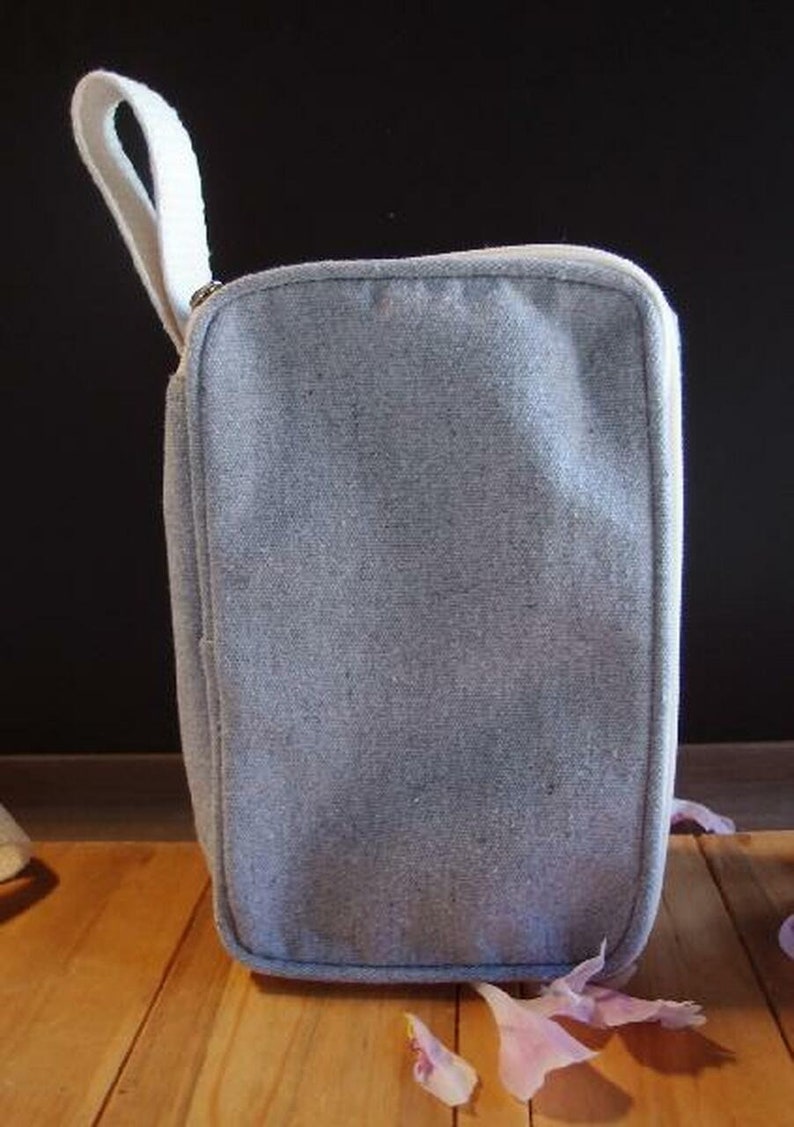 diy canvas bag diy bridesmaid bag travel makeup bag Grey Recycled canvas travel kit bag personalizable makeup bag