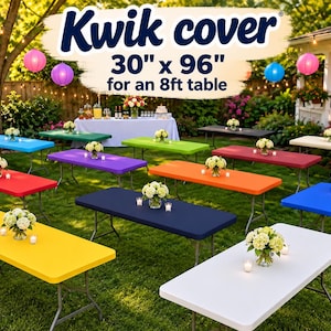 8ft rectangle Kwik covers plastic elastic fitted, huggable and stretchable tablecloths, 30x96 outdoor fitted picnic tablecloth cover