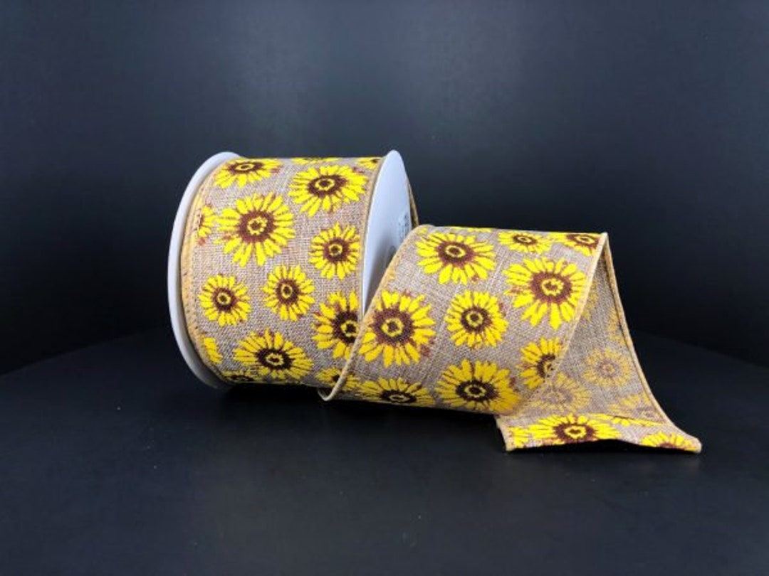 Wired Fall Sunflower Ribbon, Sunflower Ribbon, Fall Wreath Ribbon ...