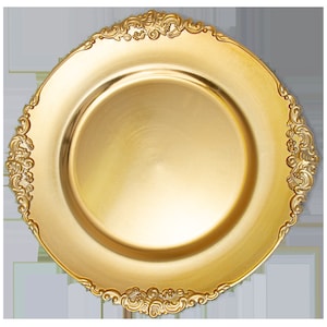 Gold Victorian plastic charger plate, plastic charger plate, vintage charger plate, gold charger plate, victorian wedding decor