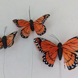 Monarch feather butterflies, craft butterflies, butterflies for flowers, butterflies for arrangements, butterfly picks, orange butterflies