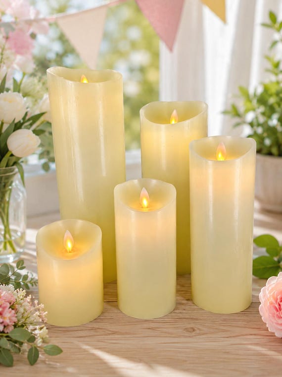 LED Indoor Battery Operated Swinging Flameless Candles Made With Real Wax, Holiday, Wedding, Battery Flameless Pillar Candle