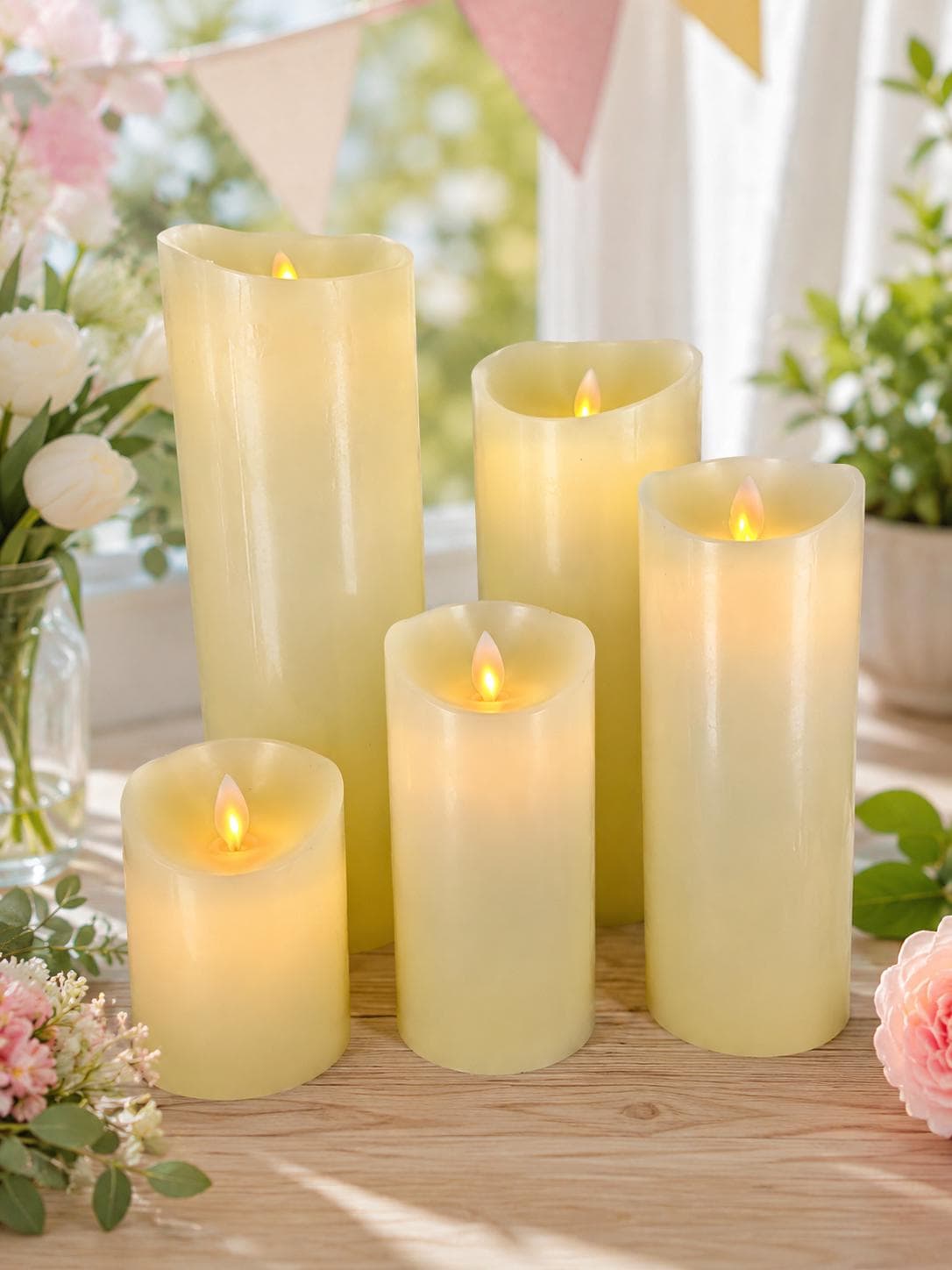 LED Indoor Battery Operated Swinging Flameless Candles Made With Real Wax, Holiday, Wedding, Battery Flameless Pillar Candle